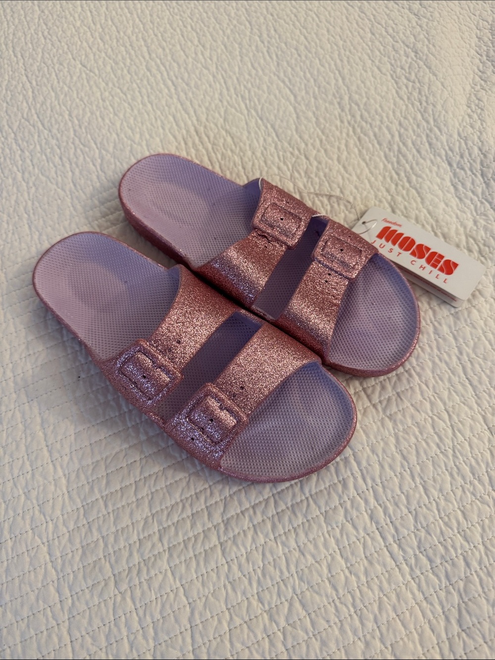 Freedom Moses Isla Glitter Parma Slides in Sparkle Pink. New w/Tags. Size 38-39